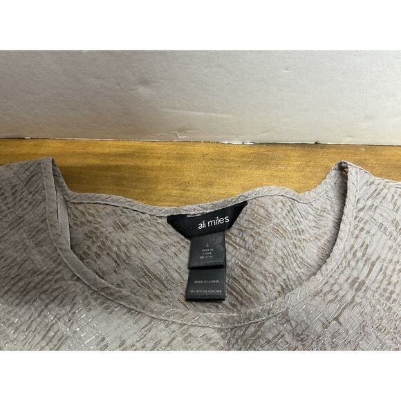 Ali Miles Tunic Top Sheer Metallic Taupe Roll Tab Sleeve Lagenlook Size Large - Picture 6 of 11
